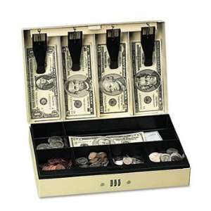 Steel Cash Box w/6 Compartments, Three Number Combination Lock, Pebble 