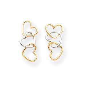  14k Gold Two Tone Triple Heart Dangle Earrings Jewelry