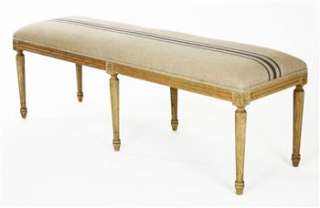 French Country Lille Dining Banquette Bench with Blue Stripe  