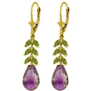   14k Gold Dangle Earrings with Natural Amethysts and Peridots Jewelry