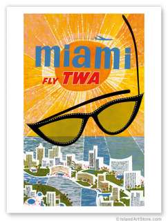 Vintage AVIATION Travel Poster TWA Airlines MIAMI FL.  