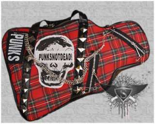 P055 Red Guitar Skull Metal Stud Rock Tote Shoulder Bag  