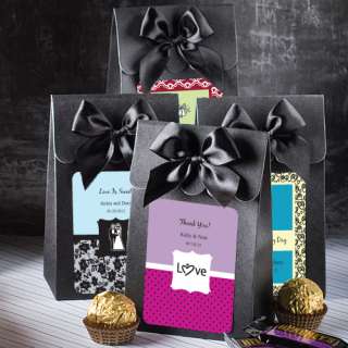 144   Personalized Black Wedding Favor Boxes   Bags  