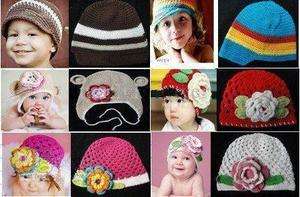   Crocheted Hats, Beanies, Newsboy with Flowers, Baby to Age 8  