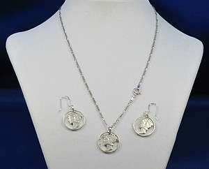 Mercury Dime Cut Coin Pendant and Earring set 90% silver with sterling 
