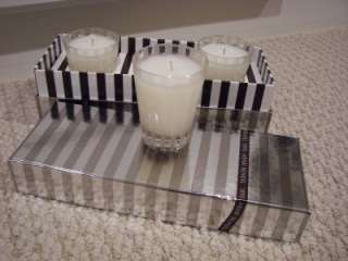   GRAPEFRUIT AND GINGER CANDLE SET IN GLASS STRIPED VOTIVES X3  