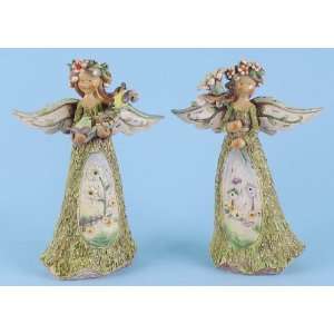  2 Angel Figures with Garden Scene on Dress