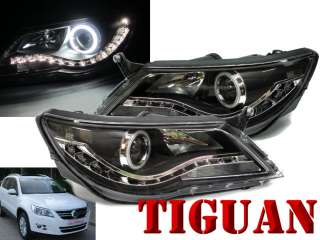 Tiguan 5N 2007 2011 CCFL Angel Eye LED DRL R8 HEADLIGHT Black for VW 