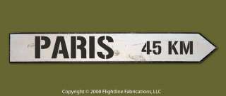 Paris 45km France WWII Directional Road Street Sign  