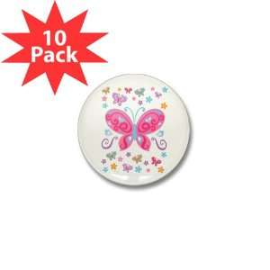  Mini Button (10 Pack) Pretty Butterflies And Flowers 