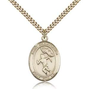 Gold Filled St. Saint Christopher/Track&Field Medal Pendant 1 x 3/4 