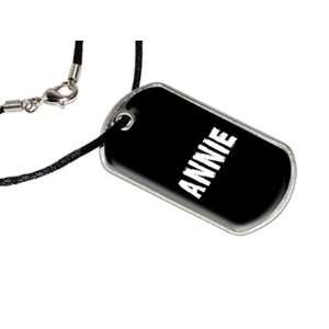  Annie   Name Military Dog Tag Black Satin Cord Necklace 