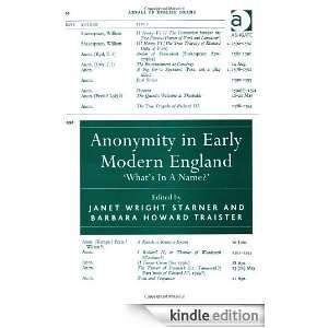 Anonymity in Early Modern England Janet Wright Starner, Barbara 