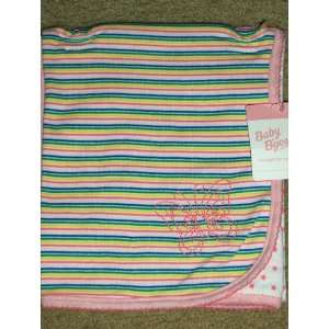  Baby Bgosh Receiving Blanket Pink Stripe w/ Embroidered 