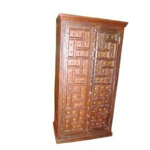  Huge Old Door Cabinet Antique Patina Teak Wood Armoire 