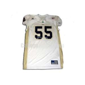 White No. 55 Game Used Notre Dame Adidas Football Jersey:  
