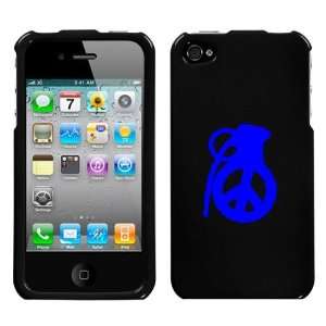 APPLE IPHONE 4 4G BLUE PEACE GRENADE ON A BLACK HARD CASE COVER