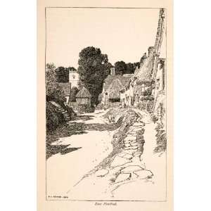 1906 Wood Engraving Berkshire East Hendred Village Architecture Brook 
