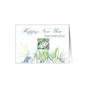 Happy New Year From Both of Us White Roses Watercolor Card 
