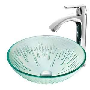  Icicles Tempered Glass Vessel Sink with Faucet in Chrome