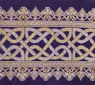 Celtic knot motif is jacquard woven in gold & silver metallic threads 