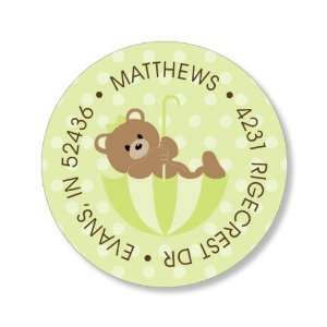  Polka Dot Teddy Lime Round Baby Shower Stickers 