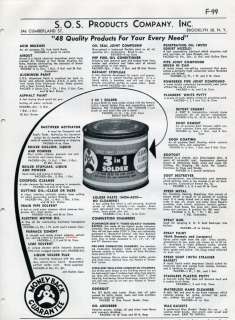 SOS Products Catalog Page ASBESTOS Furnace Cement 1956  