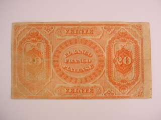 1871 Uruguay Banco Franco Platense 20 Pesos 2 Doblones  