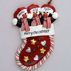  Penguins in a Stocking (3) Personalized Christmas Ornament 