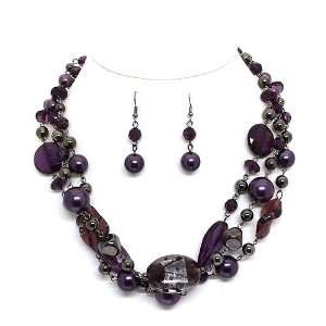   with purple Beads; Matching Earrings Included; Lobster Clasp Closure
