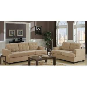  2pc Sofa Set with Tufted Design in Khaki Waffle Suede 