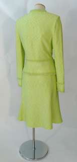 ST JOHN COUTURE Womens Green Multi Novelty KNIT Fringe SUIT Jacket 