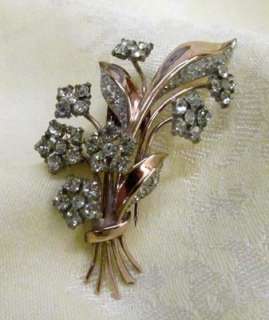 Vintage Signed Trifari Sterling Gold Wash Dainty Flower Bouquet Pin 