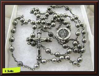 Antique Silver Catholic Rosary Cross 26 Long Necklace  