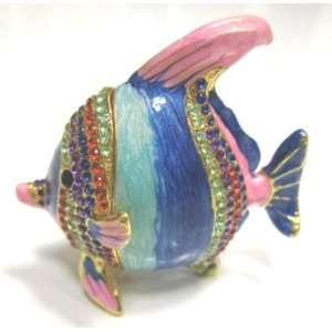  Bejeweled Trinket Box Light/ Dark Blue Tropical Fish 4 