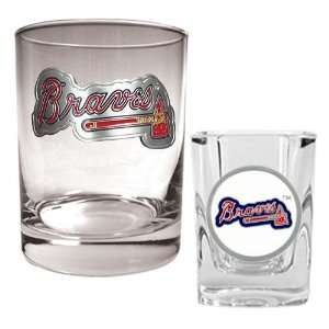  Atlanta Braves Rocks Glass & Shot Glass Set   Primary Logo 