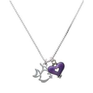  2 D Open Angel Fish and Translucent Purple Heart Charm 