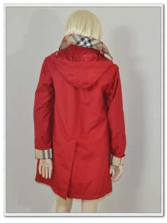 NWT Burberry Nova Check Hooded Wool Lined Raincoat Trench Jacket RED 