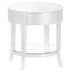  Randall Round White End Table With Drawer