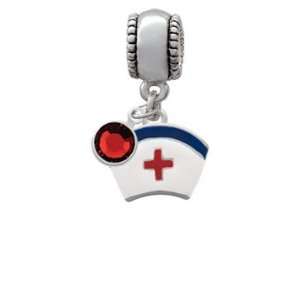 Nurse Hat European Charm Bead Hanger with Siam Swarovski Crystal Drop 