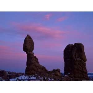  Balanced Rock at Dusk, with Snow, Arches National Park, Utah 