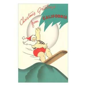  Cartoon of Surfing Santa, Christmas Greetings from 