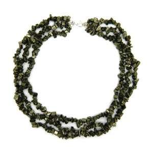  Pearlz Ocean Sterling Silver Pyrite 3 row Chip Necklace Jewelry