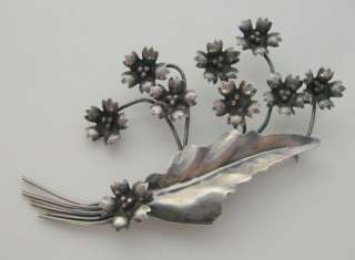 Large STERLING SILVER 3.5 Flower Spray Brooch by LE GRO Sterling By 