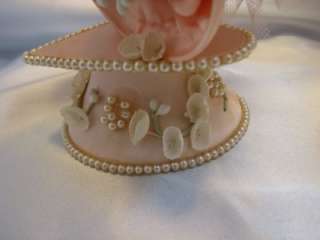 Vintage Satin Wedding Bell Cake Topper W/Tulle & Pearls  