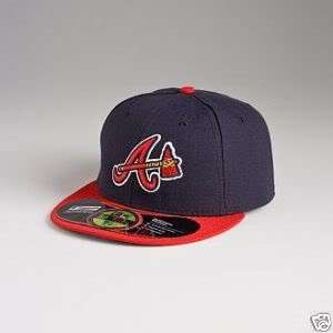 New Era Cap Fitted 5950 Atlanta Braves Hat Navy/Red MLB  