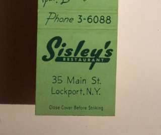 1950s Matchbook Sisleys Restaurant Lockport NY Niagara  