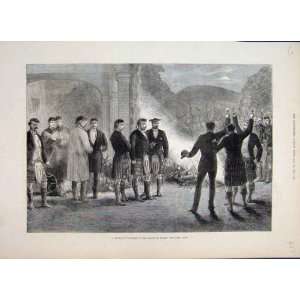   Highland Welcome Prince Wales Kilts Fire Old Print