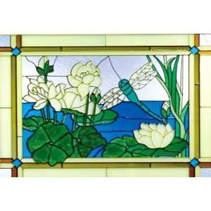  Dragonfly Waterlilies Blue Yellow Art Glass Panel Wall 