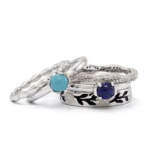   : Silver Stackable Expressions Natural Stone Ring Set Size 6: Jewelry